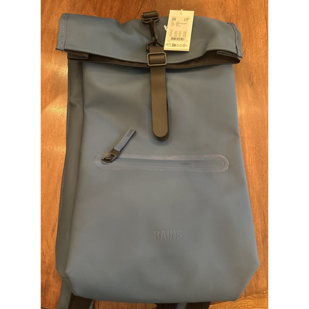 RAINS Waterproof Large Rolltop Blue and Black Backpack- NEW With Tags